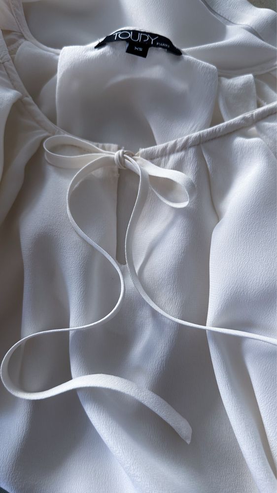 100% jedwabna bluzka 34/36 boho śmietankowa zwiewna