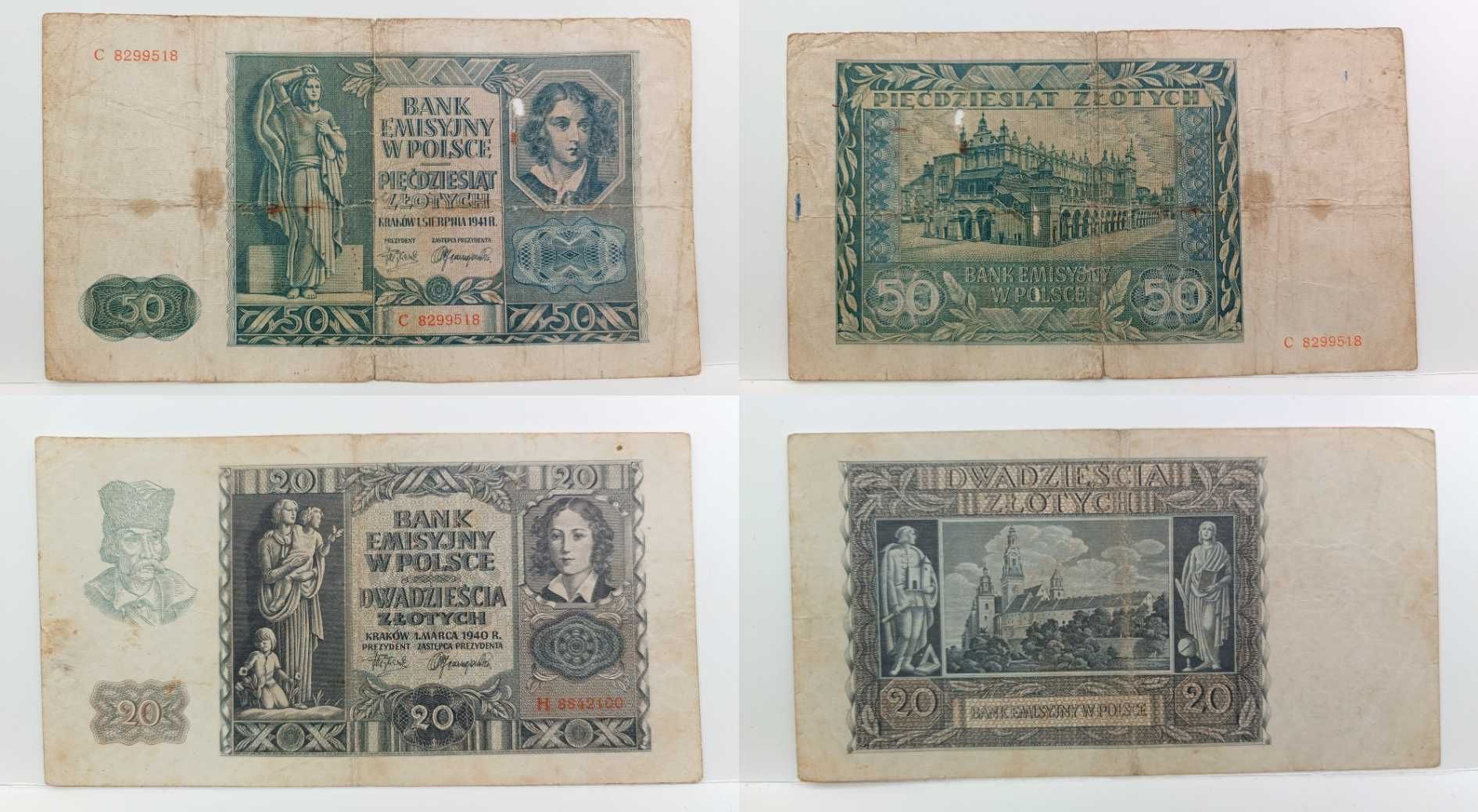 ZESTAW banknot 1, 2, 5 10 20, 50, 100 zł 1940 do 1941 r. różny stan