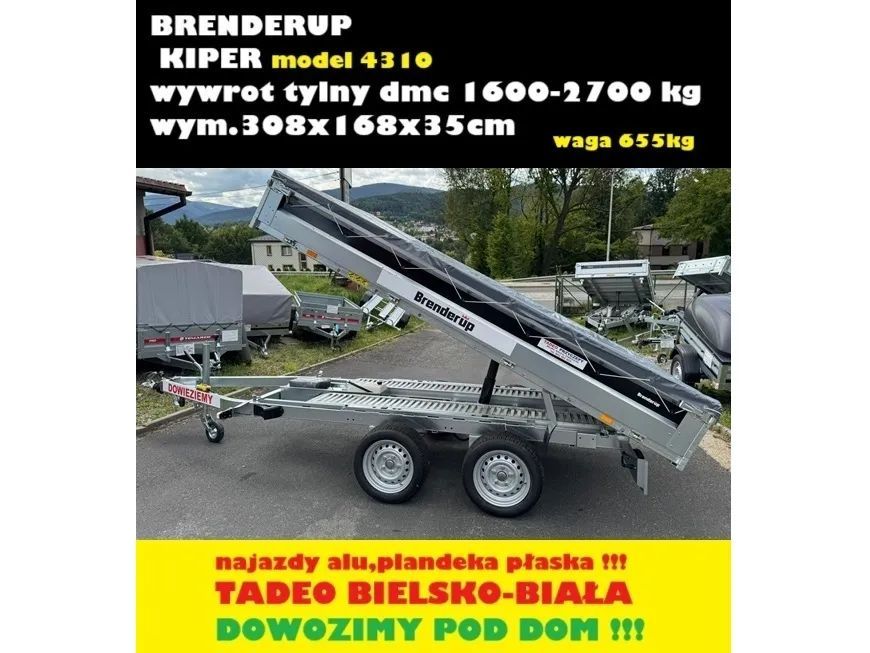 Brenderup KIPER BT4310STB2700 BT 4310  + NAJAZDY ALU przyczepa kiper tylny DMC 2700kg 308x168x35