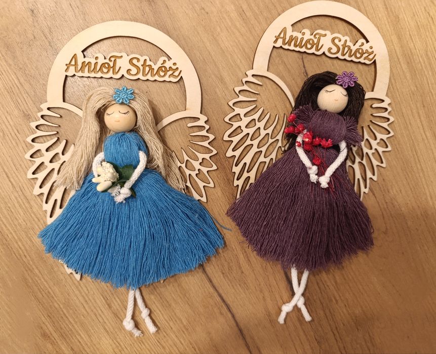 Kolorowe anioły stróże na dzień mamy babci zawieszki makrama