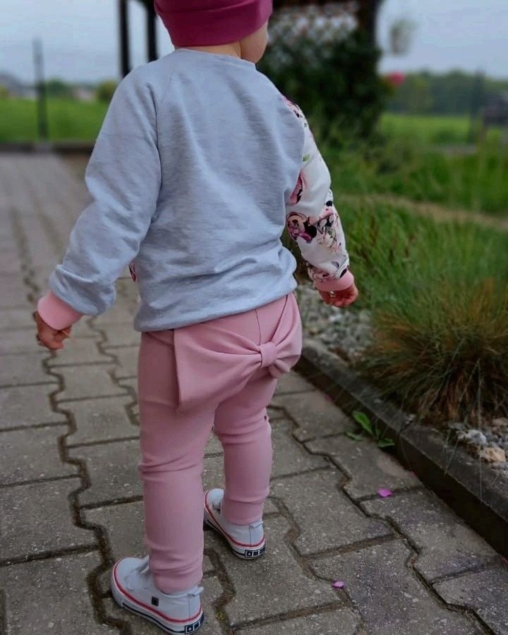 Legginsy brudny róż różowe spodnie kokarda handmade elastyczne