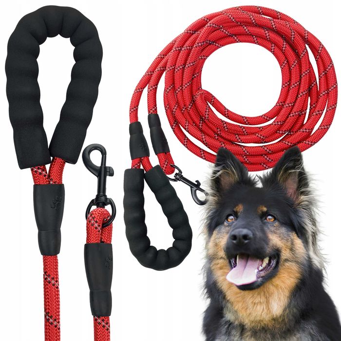 Czerwona Smycz Dla Psa Treningowa 5m Odblaskowa Mocna