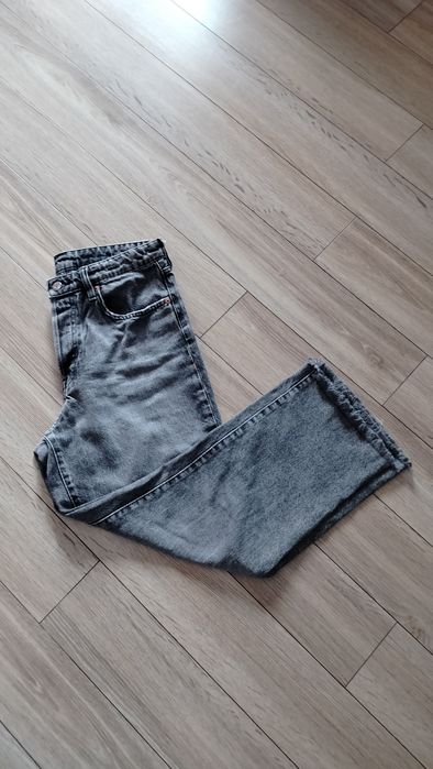 Szare spodnie jeansowe straight high waist ankle length