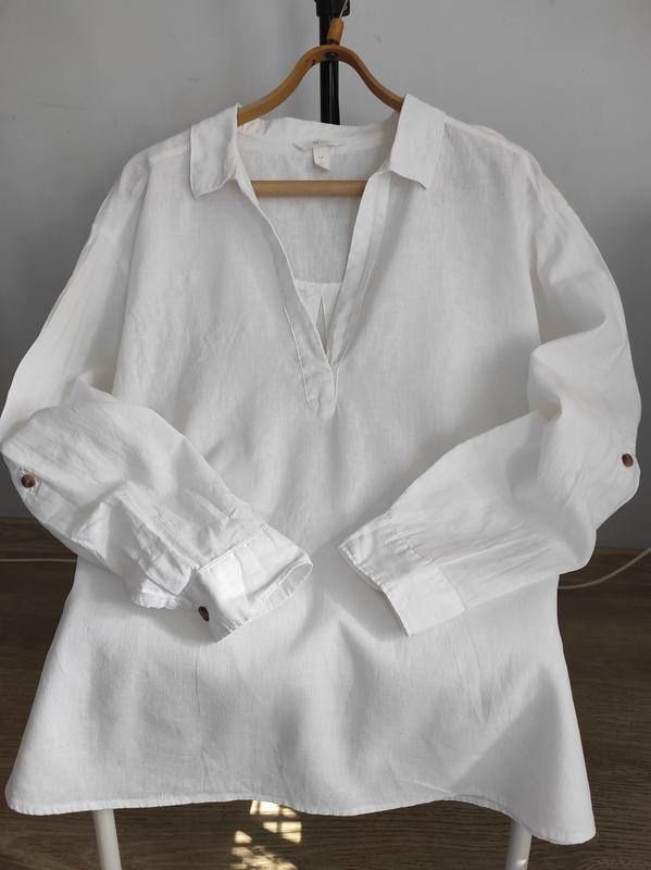 Біла лляна сорочка белая льняная рубашка h&m