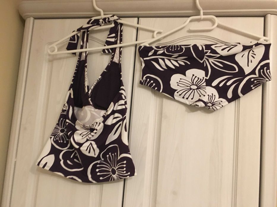 Strój kąpielowy fioletowy w kwiaty tankini i spodenki 36/38 jak nowy