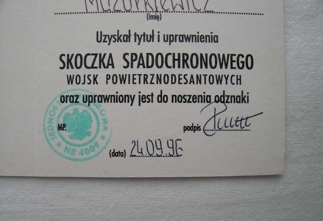 Legitymacja Skoczka Spadochronowego z odznaką (zestaw)