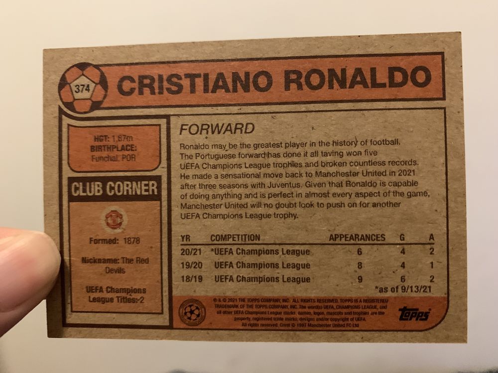 Carta Cristiano Ronaldo Topps Living Set Manchester United