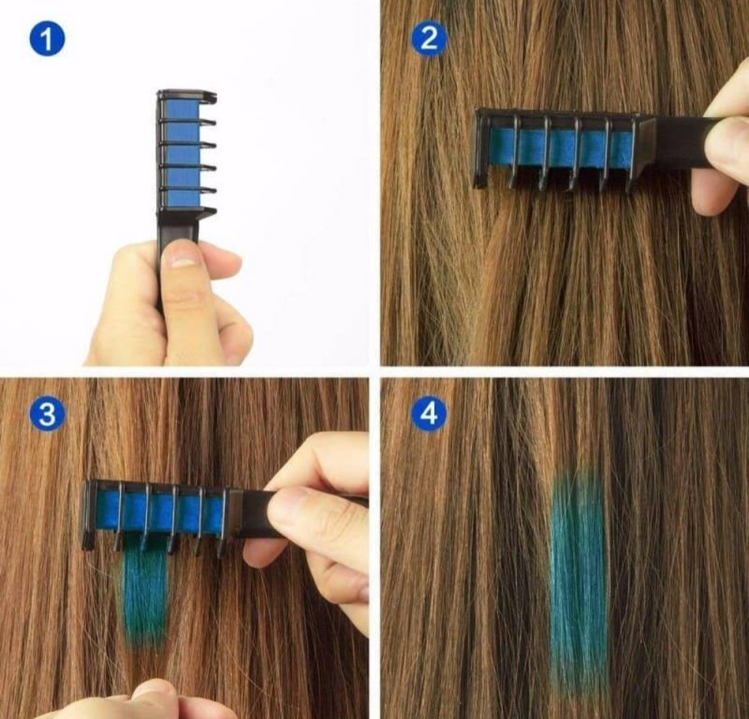 Набір гребінців 10 шт. з кольоровими крейдами для волосся Hair chalk