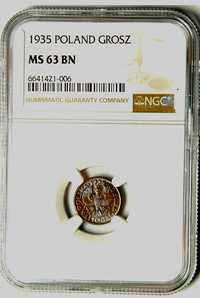 Moneta obiegowa II RP 1gr 1935r MS 63 BN