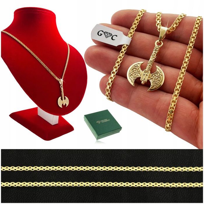 Złoty Łańcuszek Bismark + Topór Wiking, Prezent Dla Niego, Taty, Syna