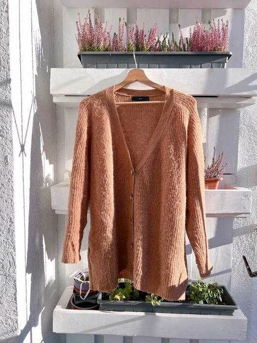 Rudo brązowy wełniany kardigan oversize MLE Collection Mackay M