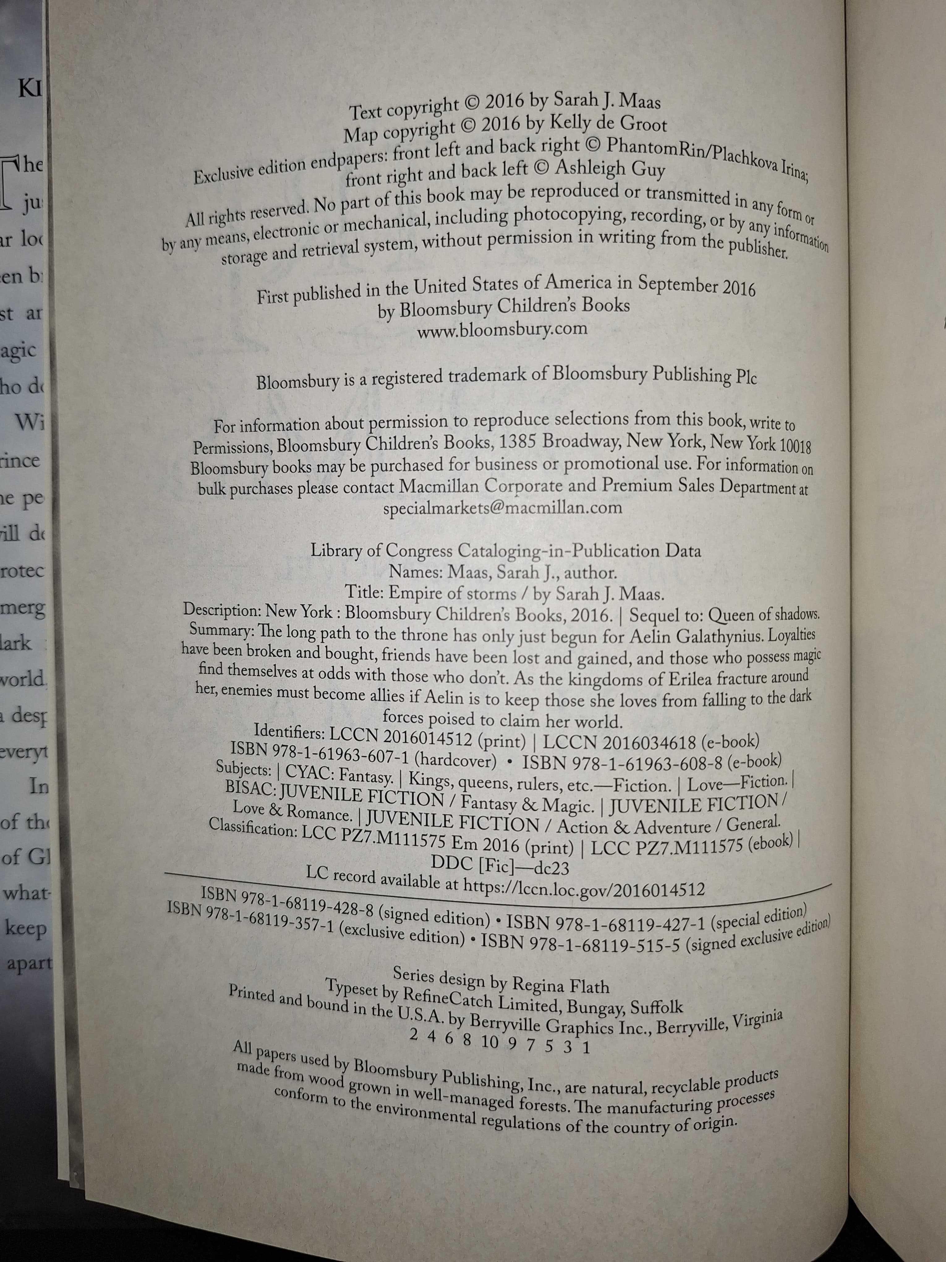 Empire of storms 1st edition and FISRT PRINT out of print