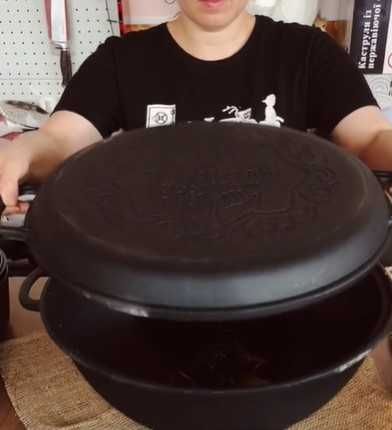 Чавунний казан wok наша майстерня 8 л з кришкою-сковородою тушкування