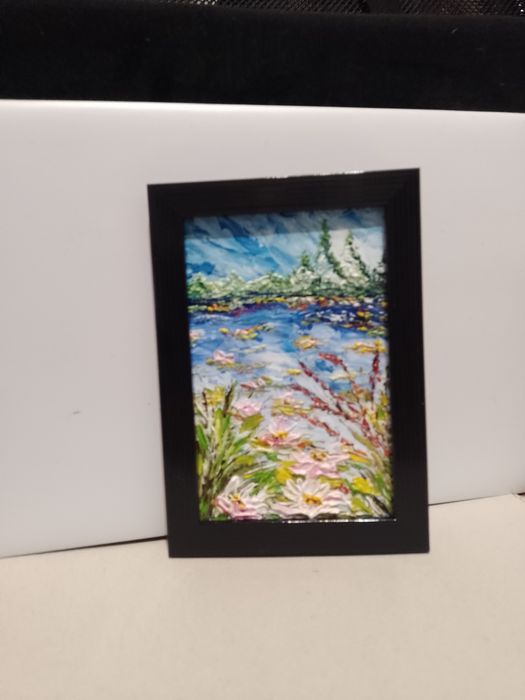 Obraz olejny w miniaturze w ramce  12.5 x 17.5 cm