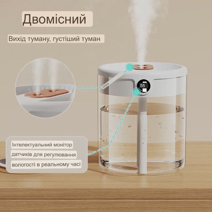 Увлажнитель воздуха, Зволожувач повітря 2л с ЖК-дисплеем