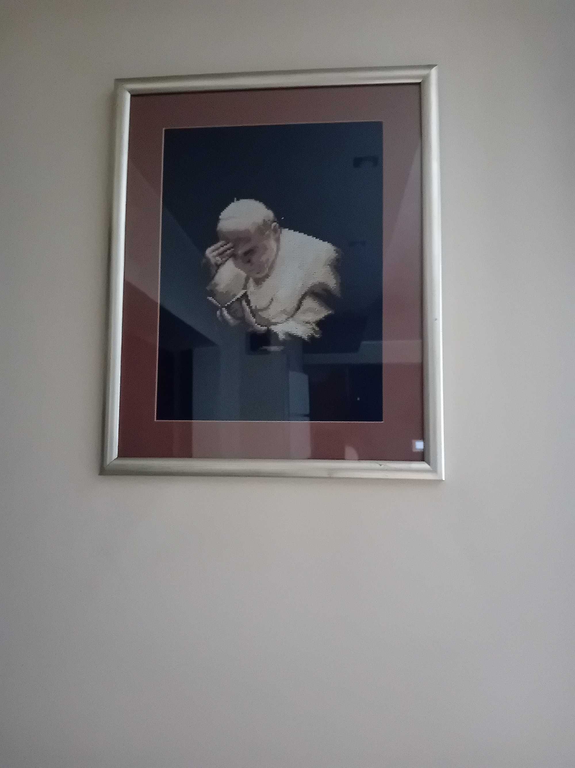 Obraz haftowany ręcznie z wizerunkiem Jana Pawła II