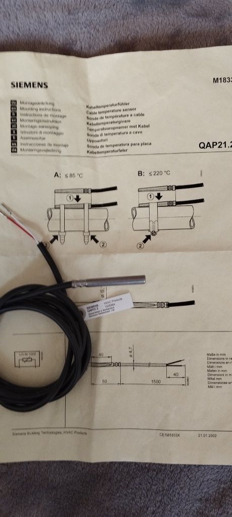 Кабельный датчик температуры Siemens QAP21.2