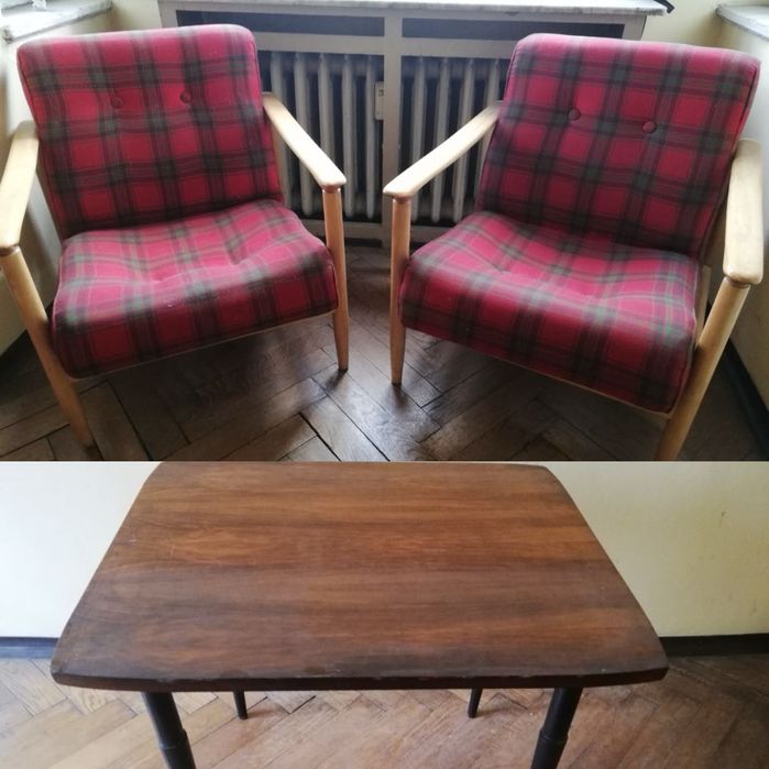 Ikony PRL – 4 fotele Homa GFM-142 + stolik patyczak, lata 60/70