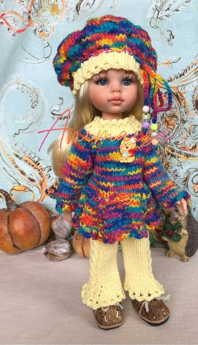 Вязаные  милые комплекты    одежды для кукол Паола Рейна 32 -34 см