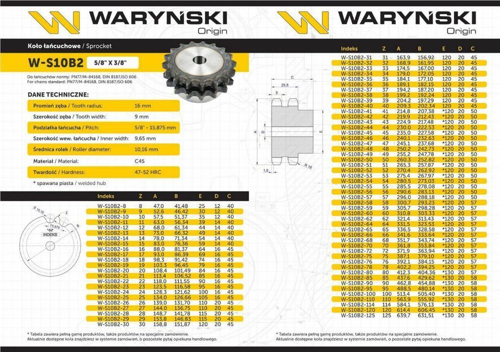 Koło zębate hartowane z kołnierzem 10B-2 (R2 5/8) Z-15 Waryński