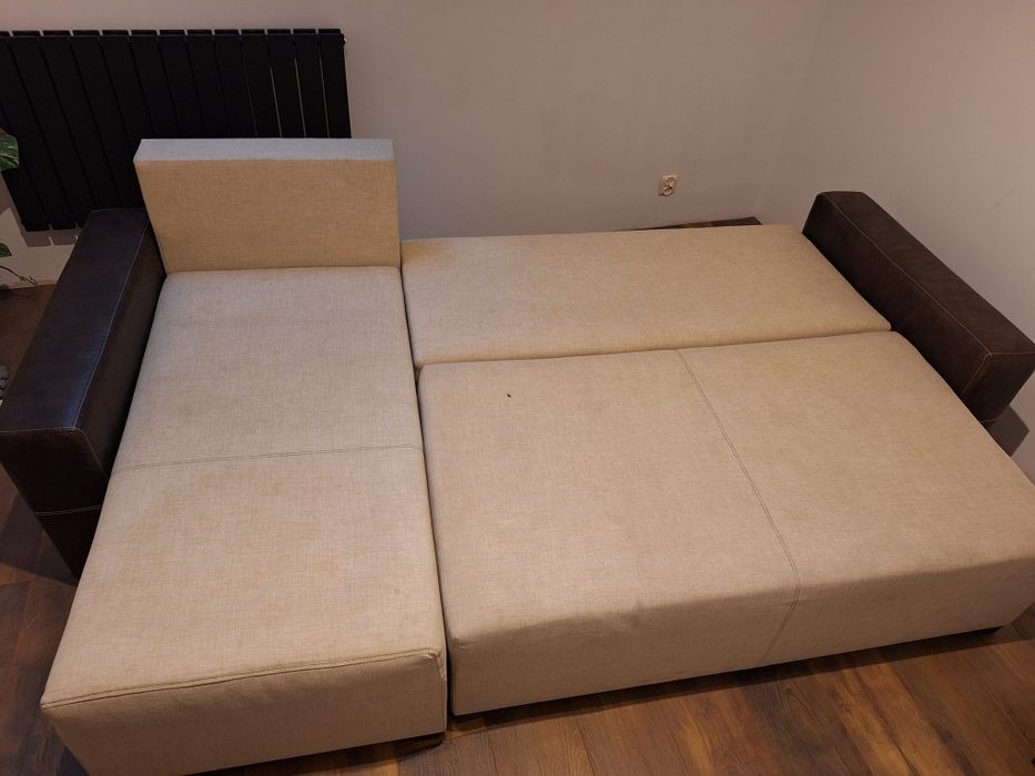 Narożnik rogówka kremowy len ekoskóra boczki 240x140