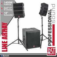 Sistema LINE-ARRAY Ativo com 8 Colunas 2×4″ e SUB 18″ 1400W BST