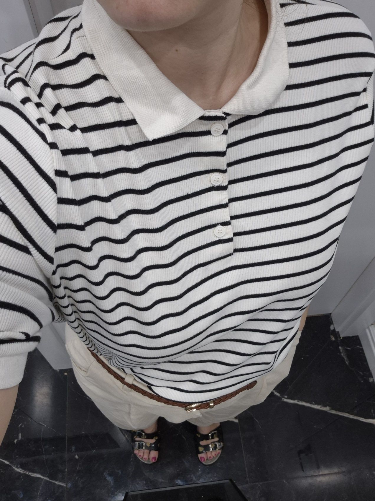 Tshirt bluzka w paski z kołnierzykiem basic casual do pracy C&A 42/XL