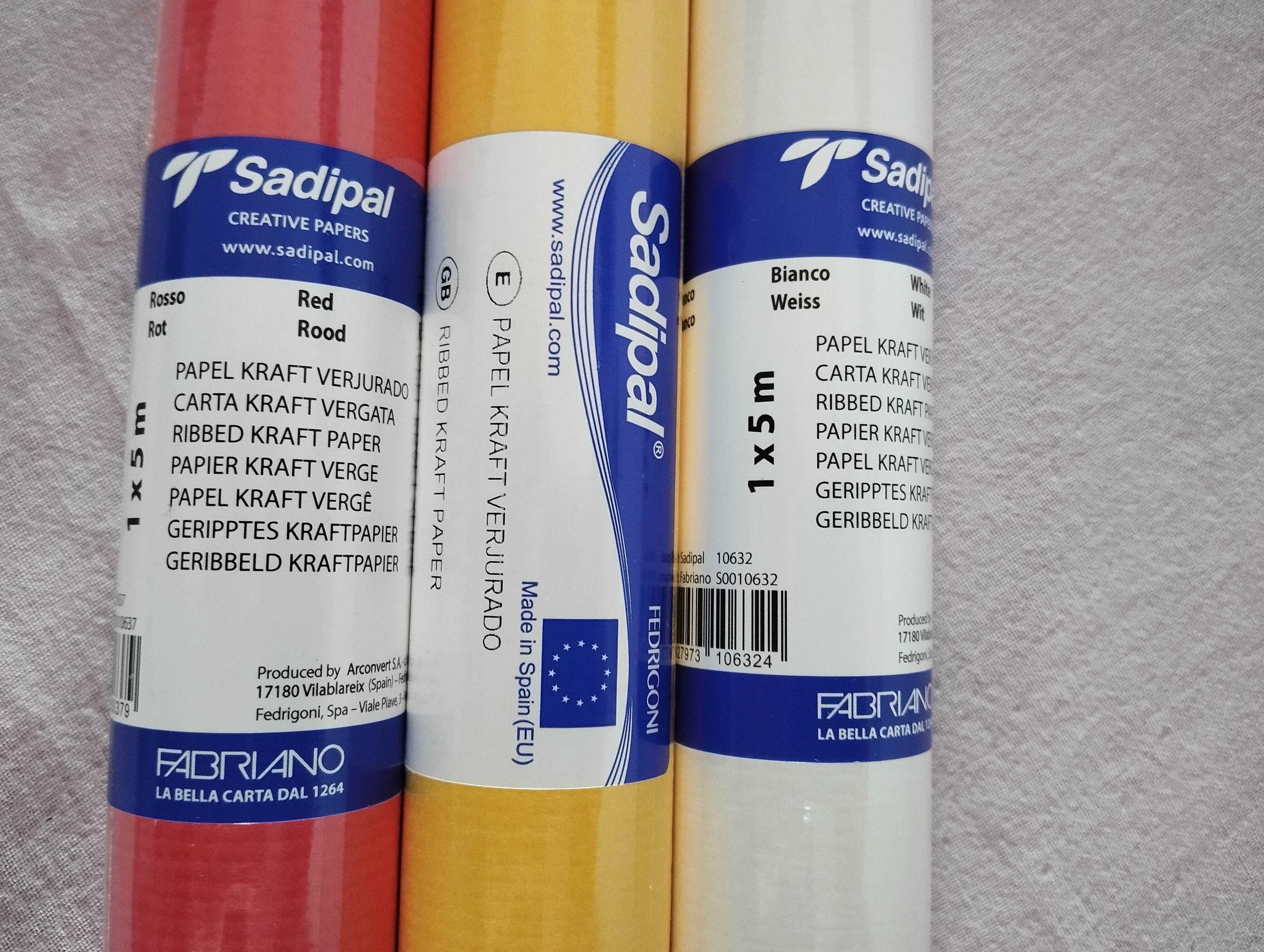 Rolos de Papel Kraft Vergé - Vermelho/Amarelo/Branco - 1 x 5m - NOVO