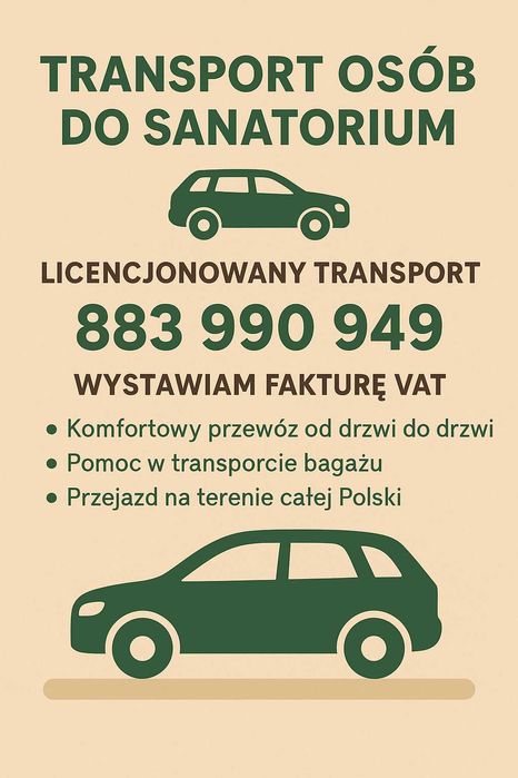 Komfortowy przewóz osób do sanatoriów w całej Polsce. Ze Śląska.