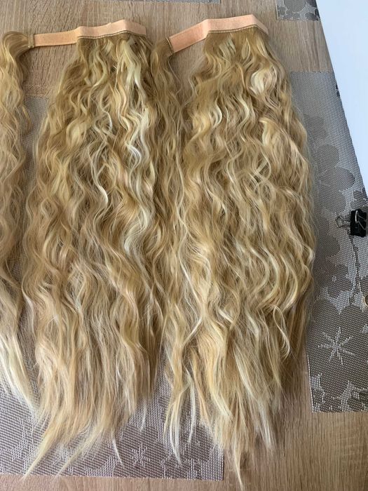 Kręcony doczepiany kucyk blond z pasemkami gruby kitka