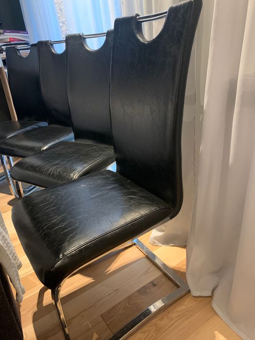 Krzesła srebrno/ czarne- imitacja skóry