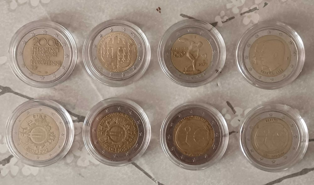 Moedas euro comemorativas e moedas raras