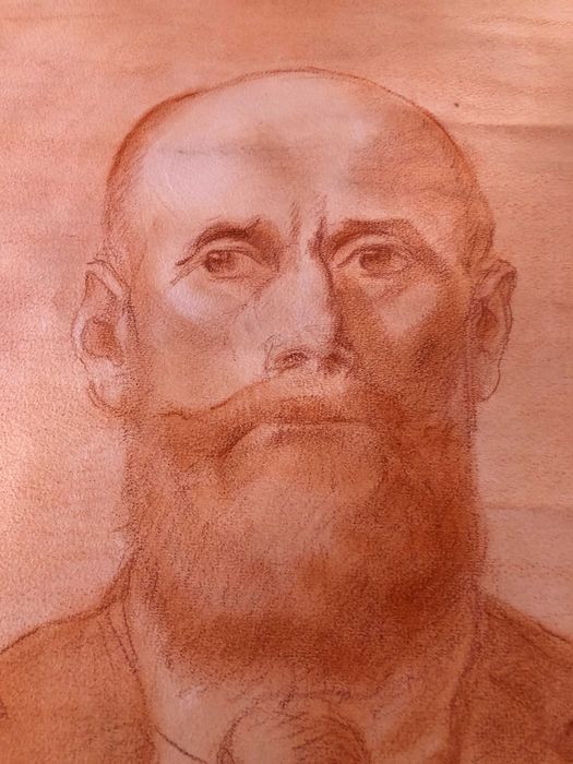 Desenho a pastel, com rosto de Senhor , do inicio do seculo XX, Suiça.