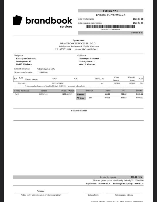 Frytkownica beztłuszczowa z sondą Ninja DoubleStack SL451EU