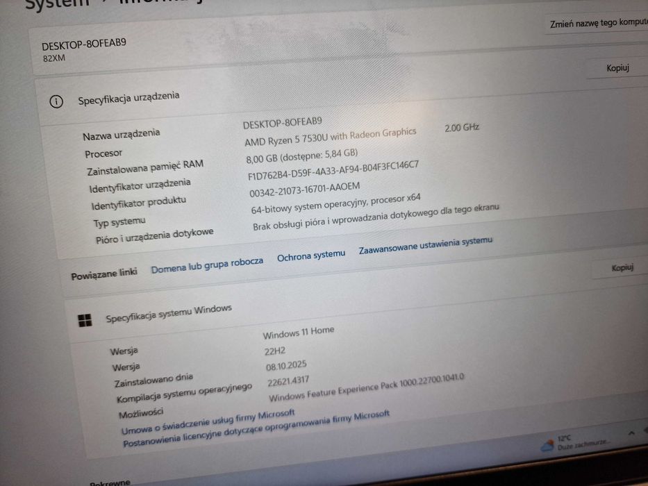 Lenovo Ideapad Slim 3 15IABR8/ R5 7530U 2.00 GHz/ 8GB/ 512GB/ W11 Home