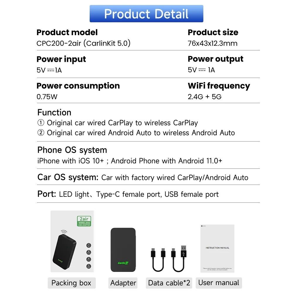 CarlinKit 5.0 2air бездротовий Apple CarPlay / AndroidAuto