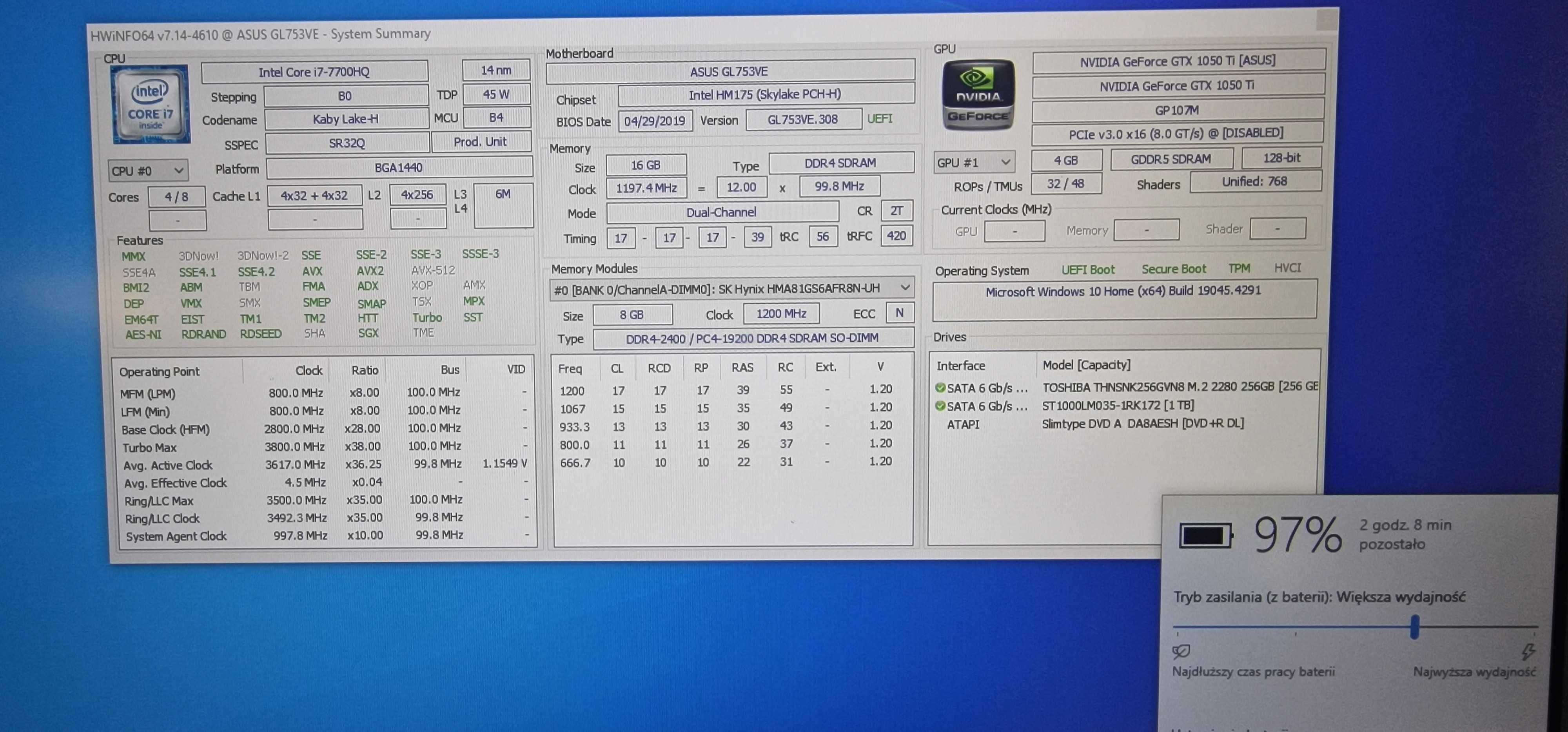 ASUS GL753VE i7-7700 / 16GB / SSD + HDD / GTX 1050Ti / FHD 17,3"