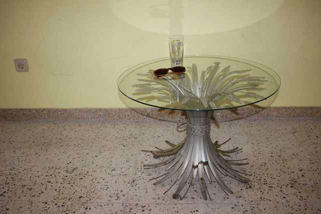 Mesa Arte Decorativa - Metal e vidro - Art Deco - Espigas