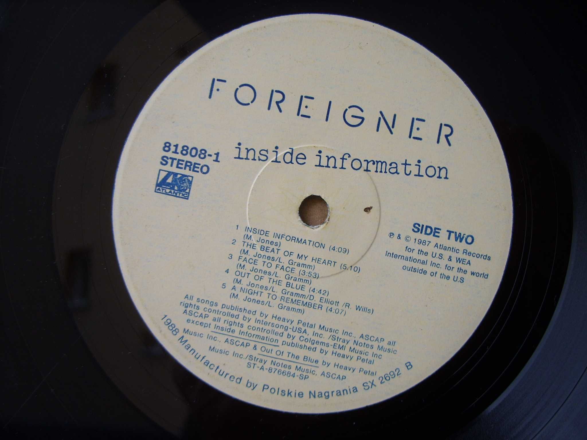 Winyl. LP ; Foreigner-- inside information ; Atlantic, 1987 rok.