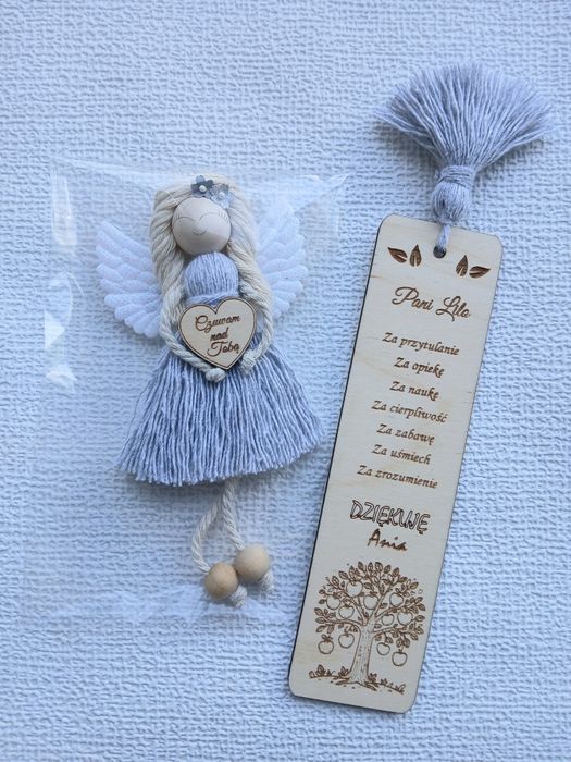 Upominek na dzień nauczyciela aniołek magnes i zakładka do książki