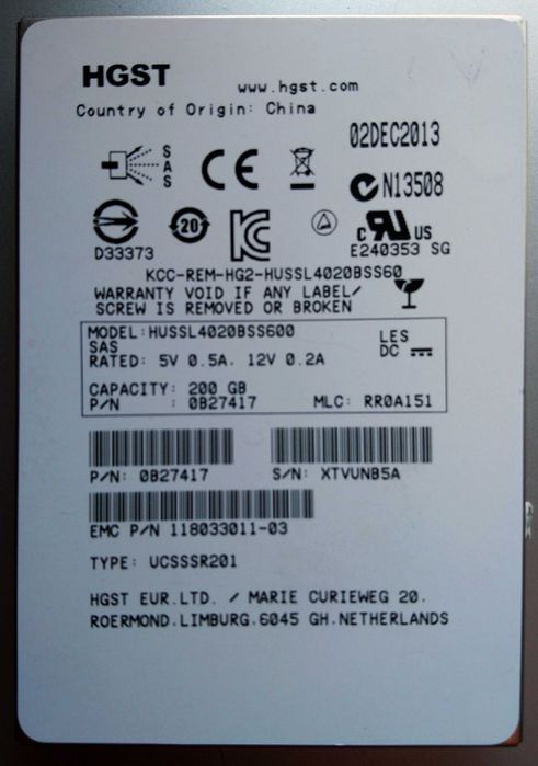 HGST HUSRL400 200GB SAS SSD  2,5" 6G