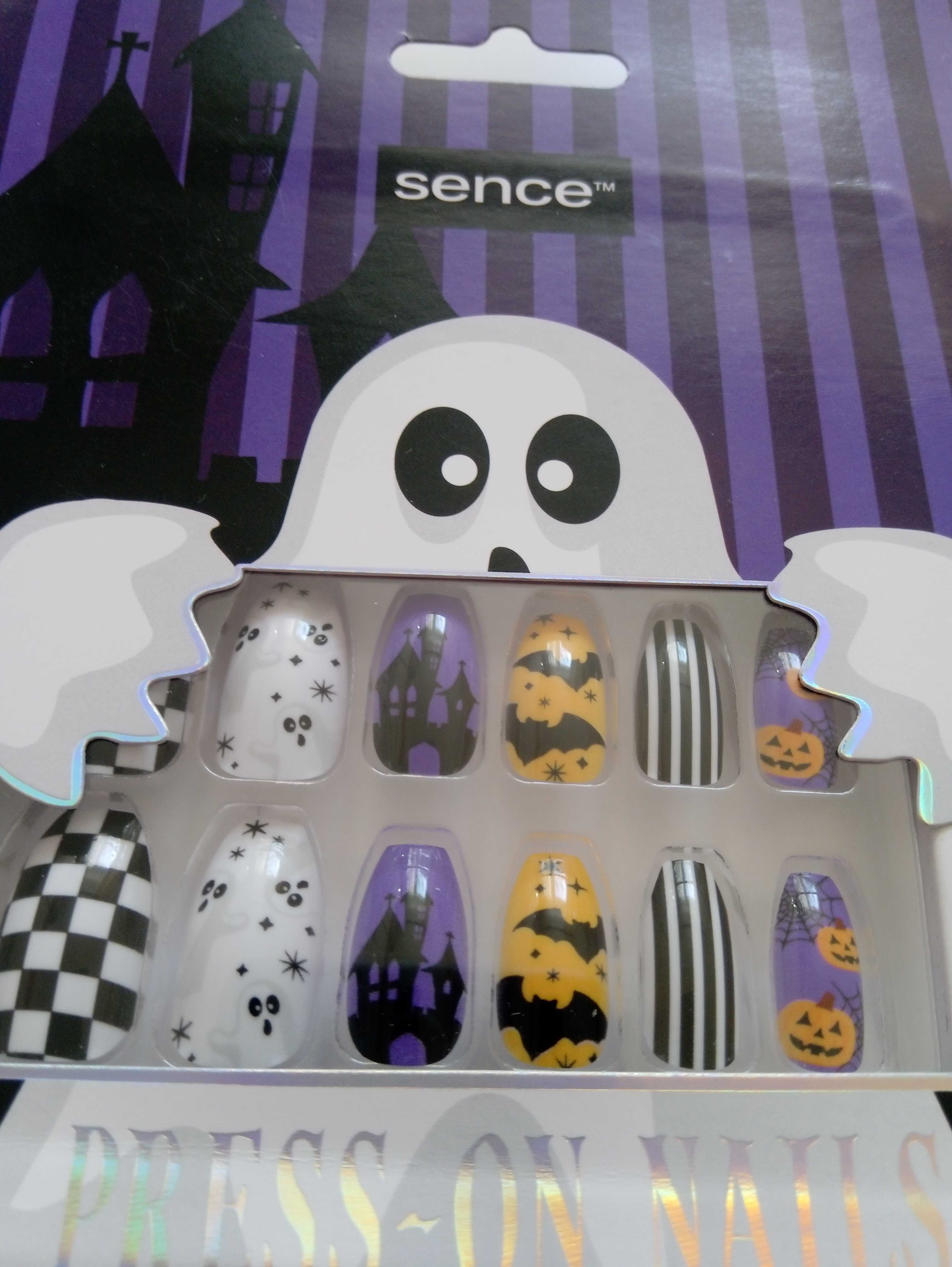Zabawne kolorowe tipsy sztuczne paznokcie Halloween 12 sztuk+klej