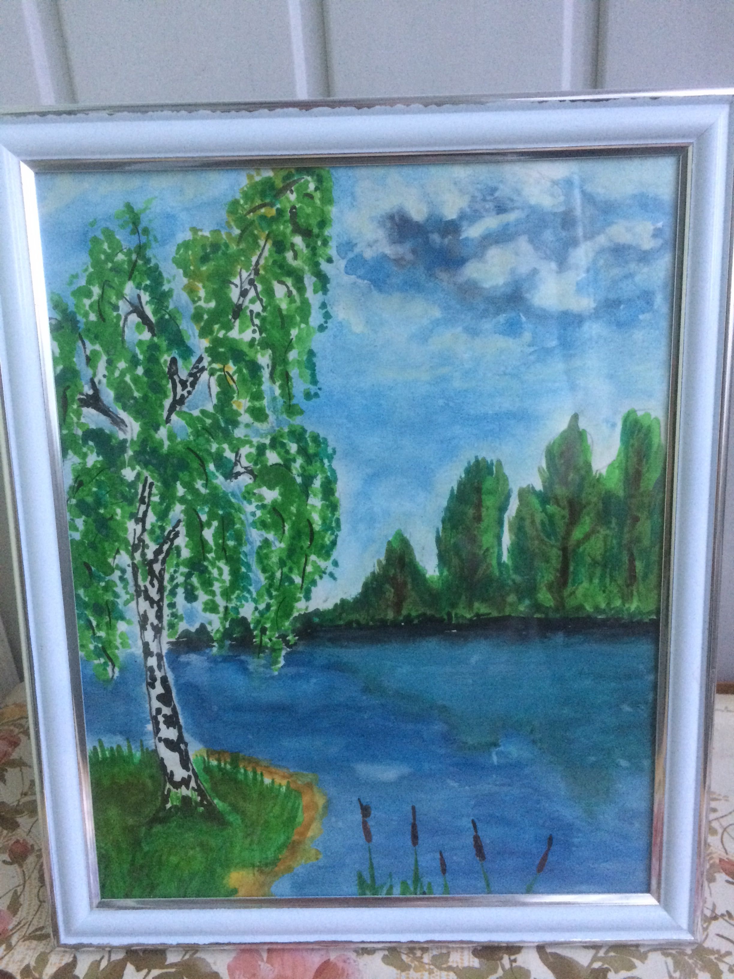 Картина ,Берізка над водою ‚‘ написана  акварелями