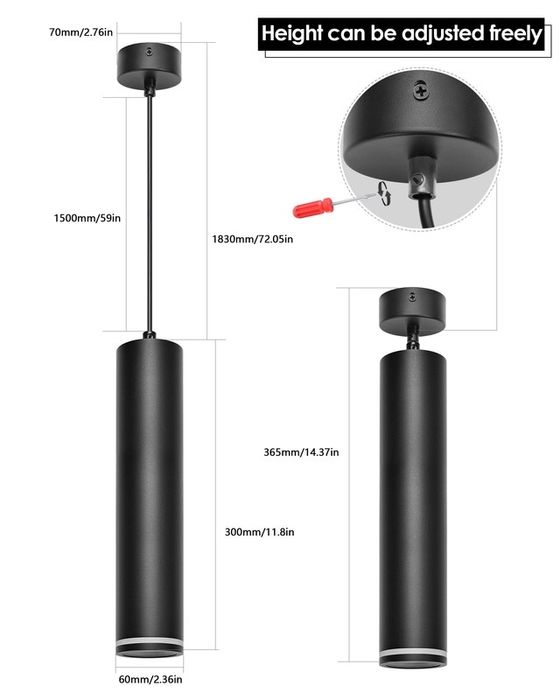 BOYIR Lampa wisząca, nowoczesna, czarna 15 cm GU10 60 W 2szt