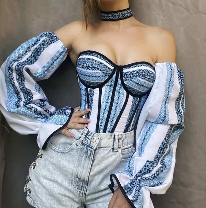 Корсет вишиванка з рукавами та чокер, корсет етно український