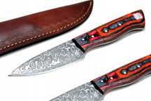 Nóż ręcznie wykonany bushcraft survival stal damasceńska skórzane etui