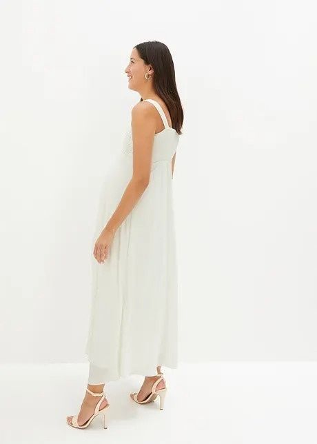 B.P.C długa sukienka ciążowa z koronką śmietankowa r.44