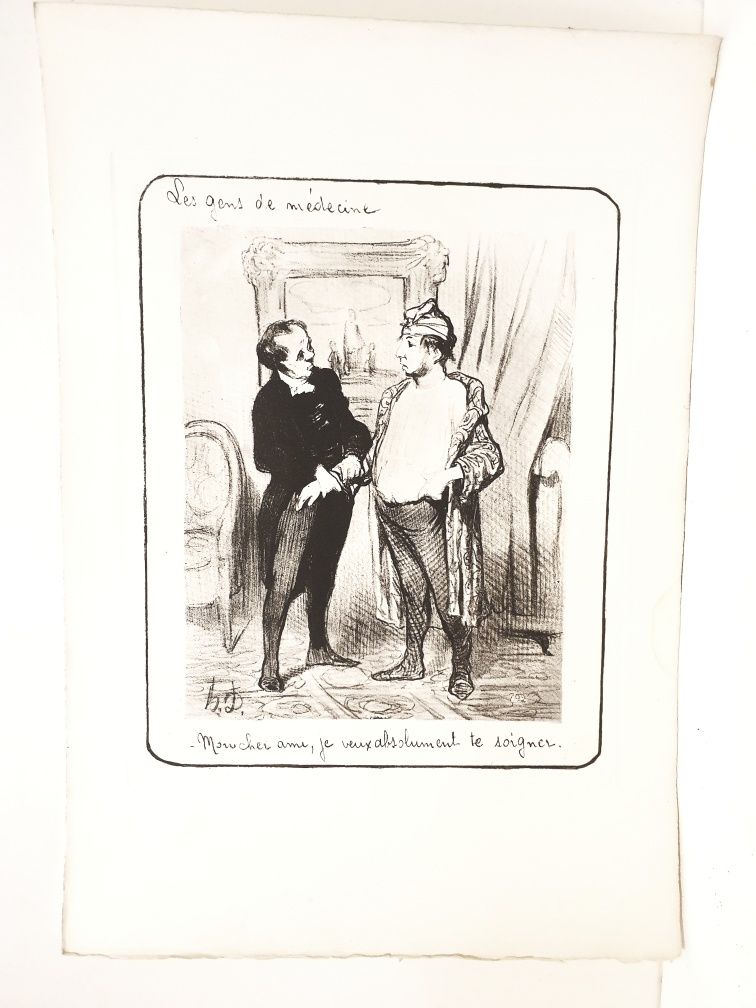 4 antigas gravuras Honore Daumier - les gens de medecine
