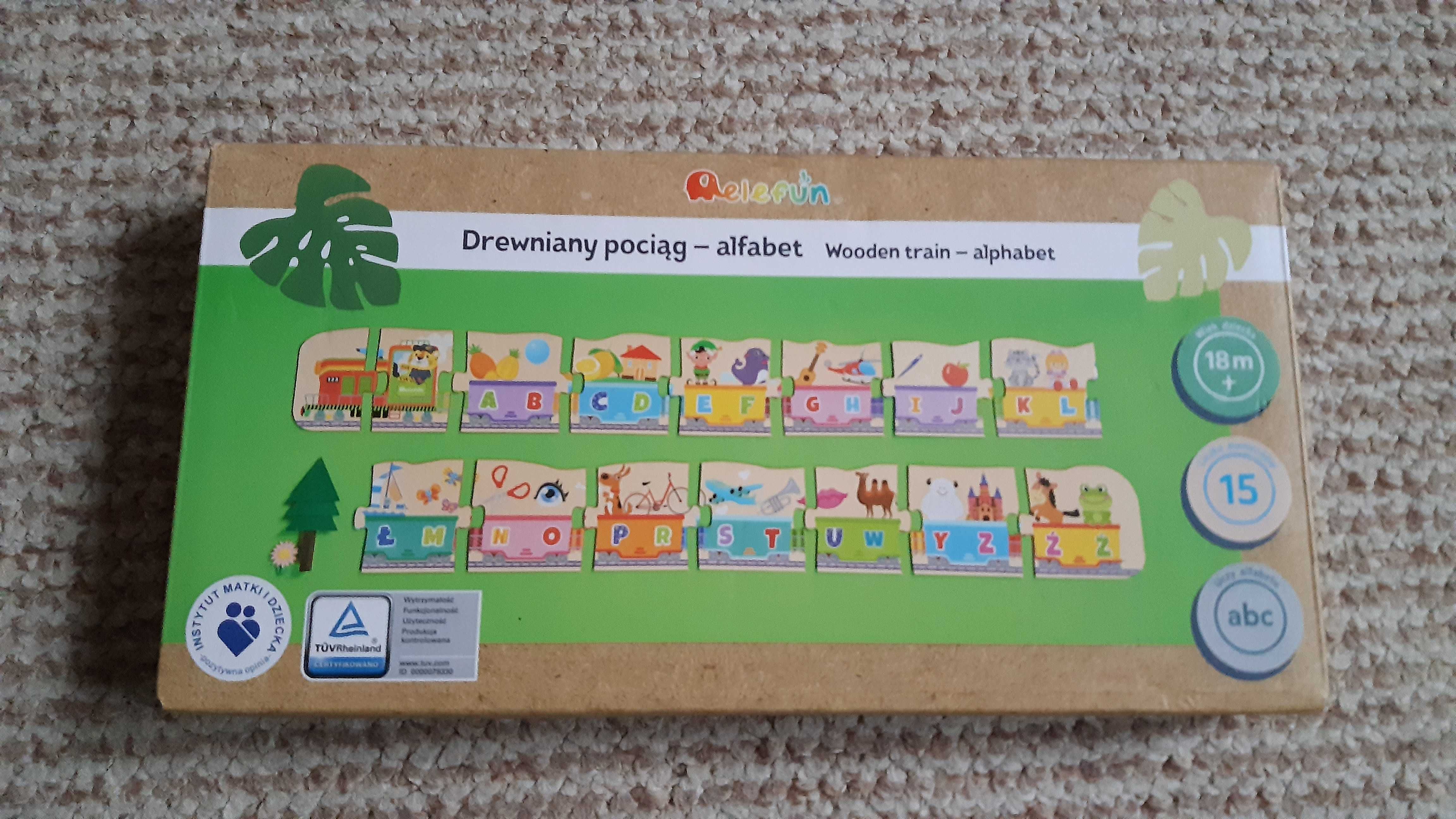 Nowy drewniany pociąg alfabet Elefun puzzle