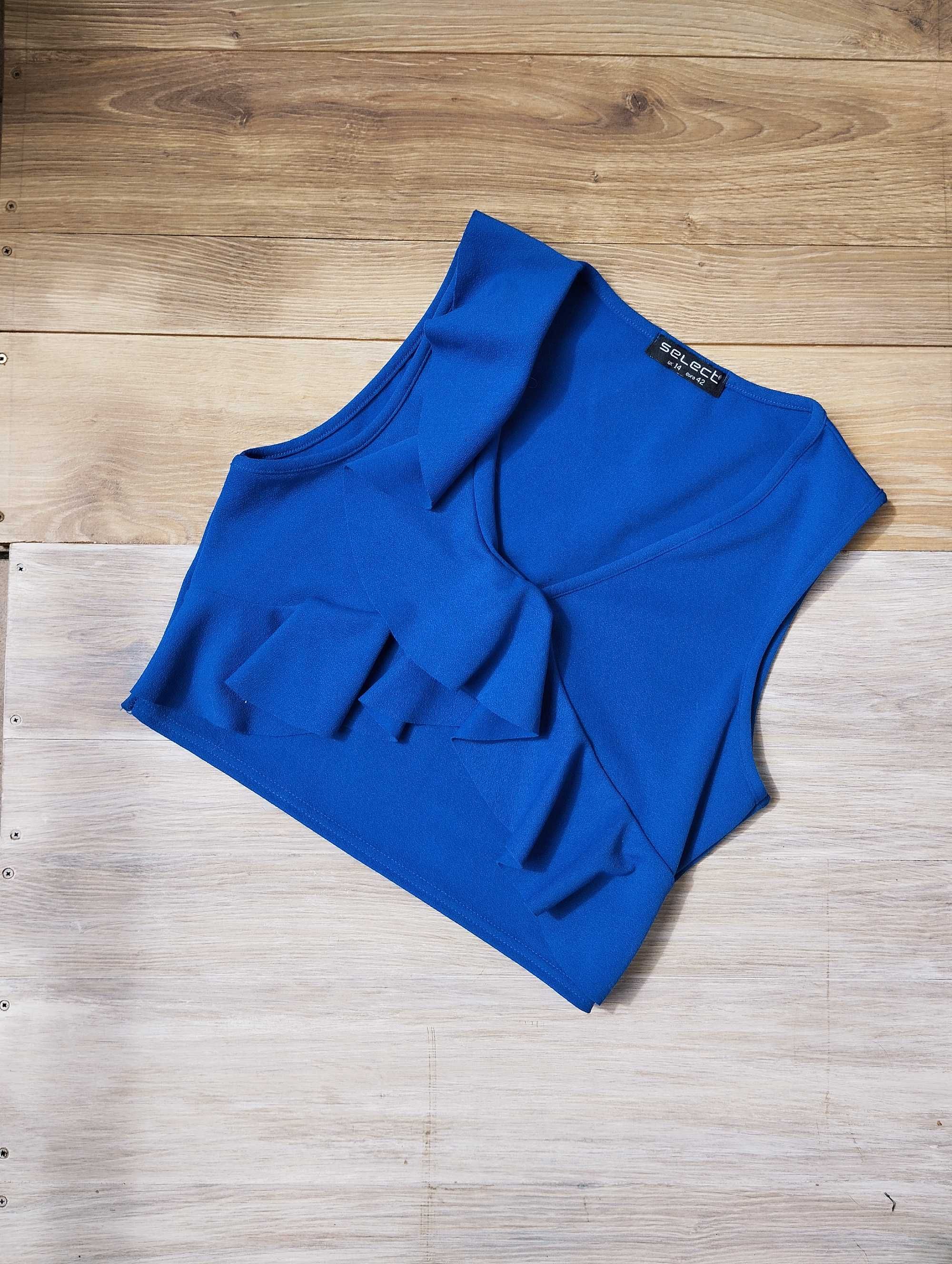 chabrowy crop top XL L M falbanki bez rękawów kobalt granat elastyczny